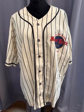 Vintage Hard Rock Cafe Cream & Black Pinstripe Baseball Jersey from Maui